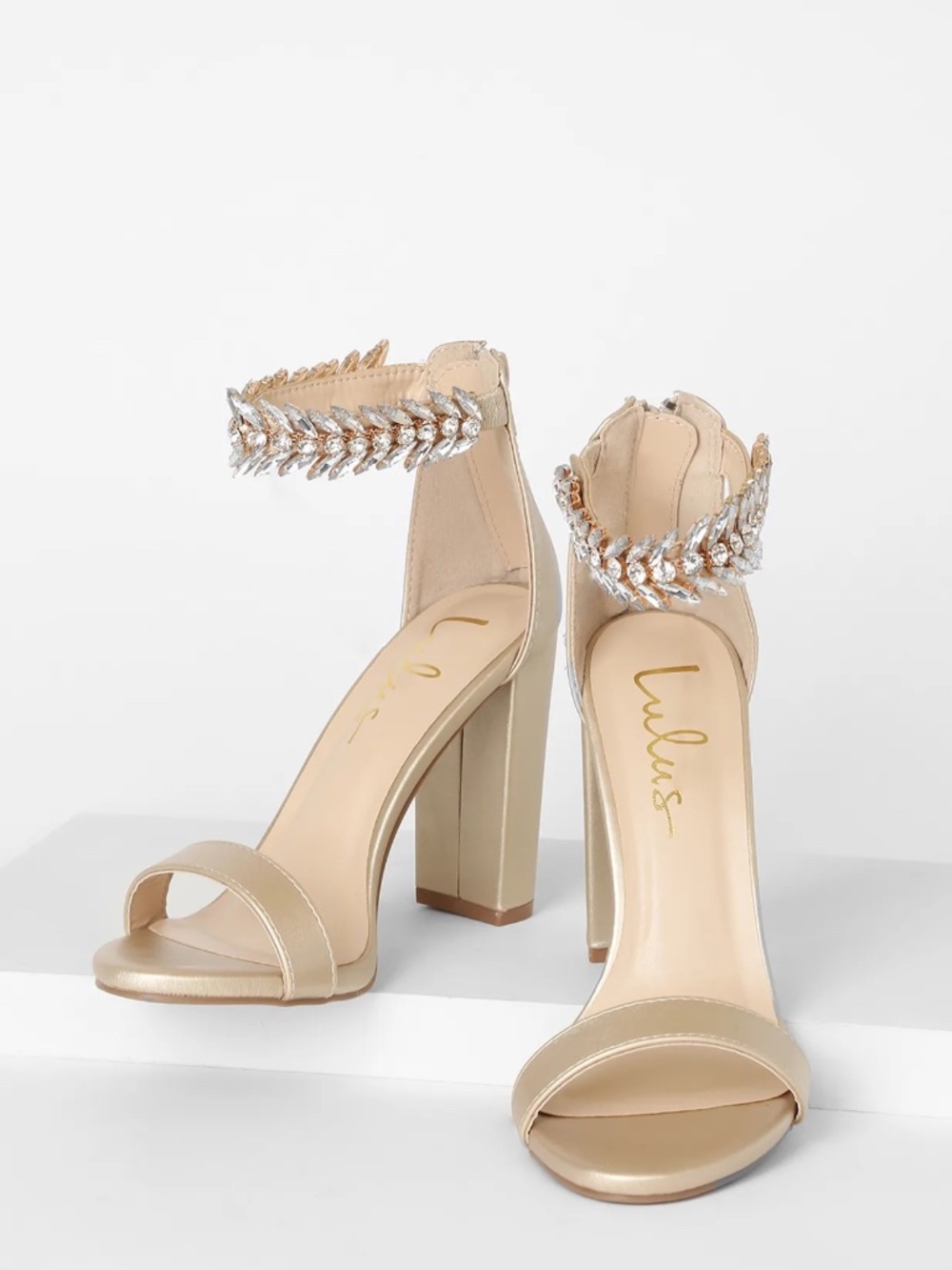 New Lulus Mylan Gold Ankle Strap Heels 9